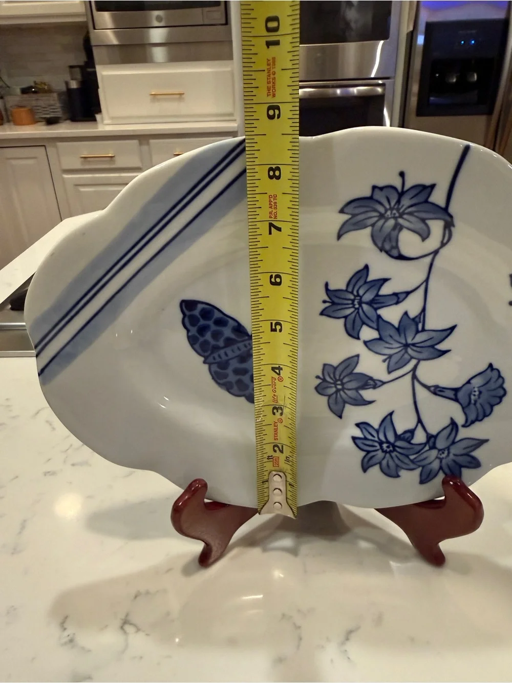 Creative Co-Op Blue & White Botanical Butterfly Oval Serving Platter 12”